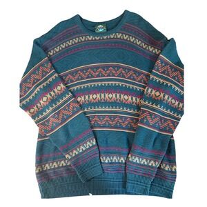 Vintage Jantzen Sweater L Green Aztec Christmas Holiday Preppy Cozy Pullover USA